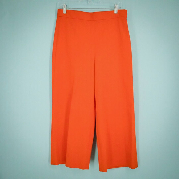 Lela Rose Pants - Lela Rose Pearl Size 6 Red Wide Leg Crop Cropped Side Zip Cotton Pants